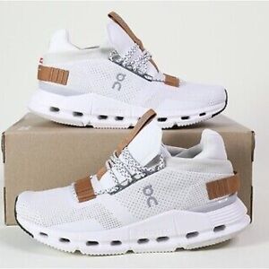 On Running White and Brown Sneakers with Textured Sole